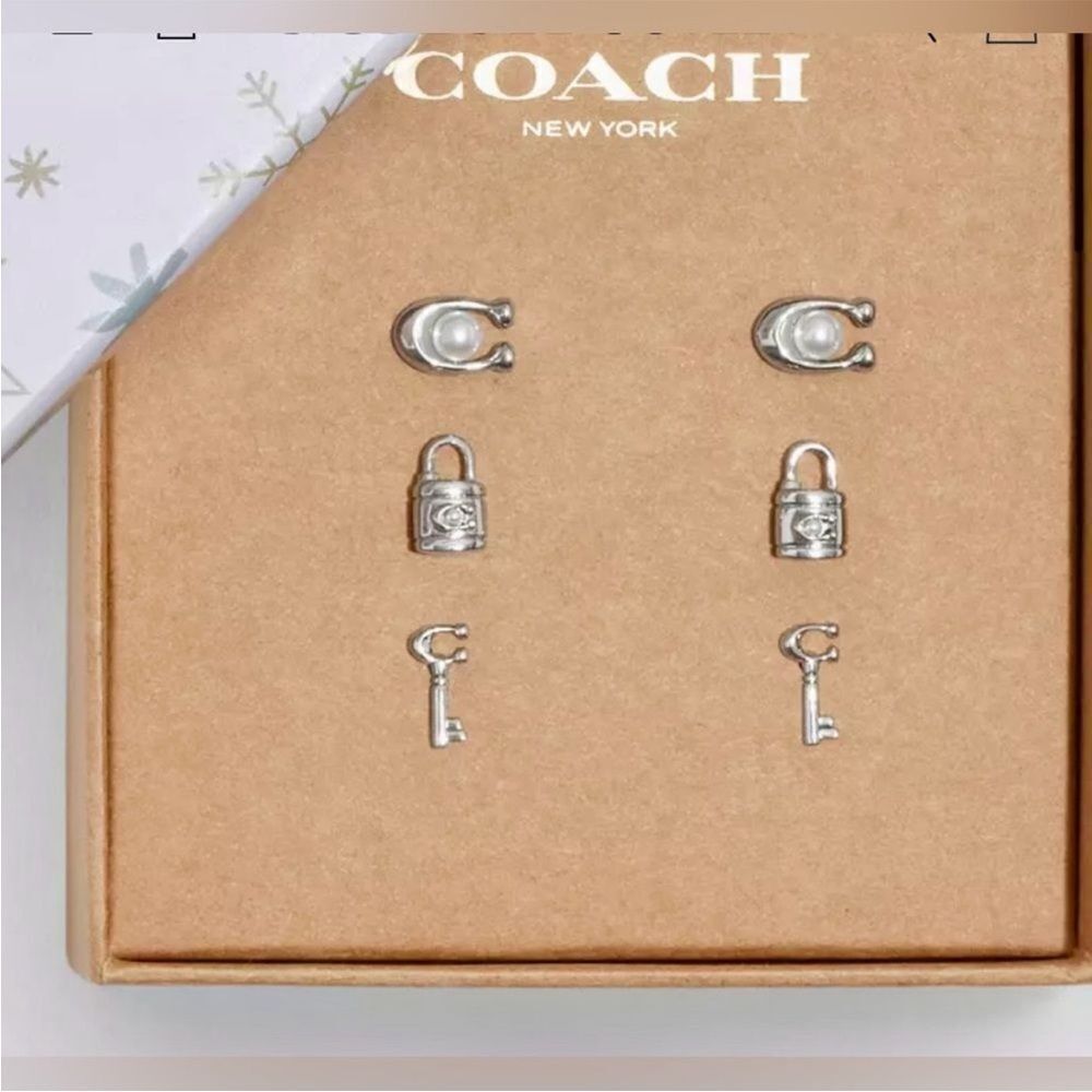 Coach Silver Earring Set NWT in box